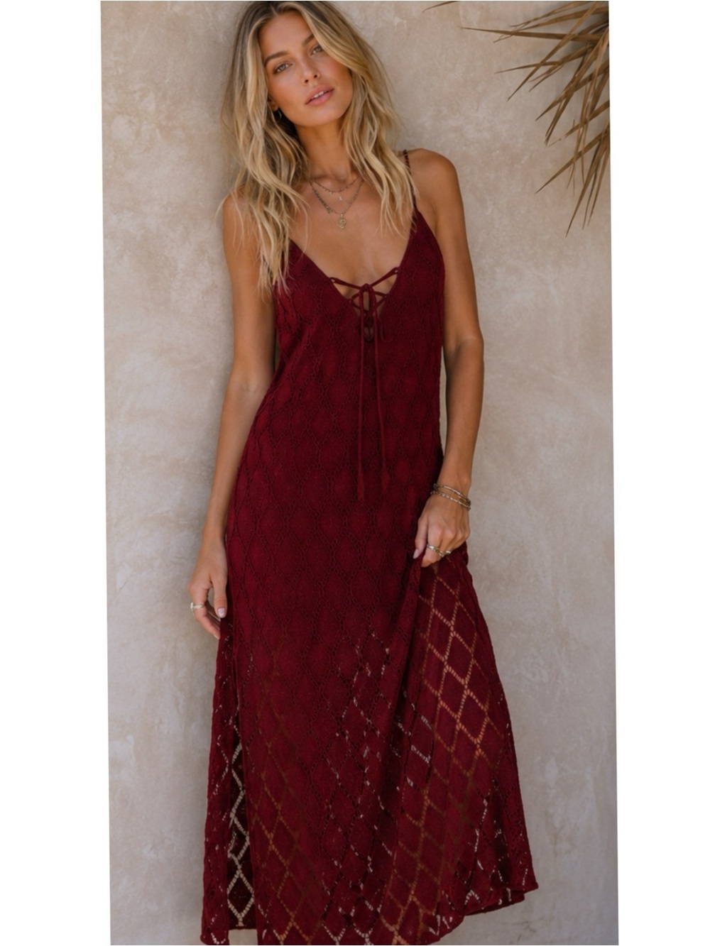 BAND OF THE FREE Lila Burgundy Autumn Slit Midi Dress Sleeveless Boho Medium